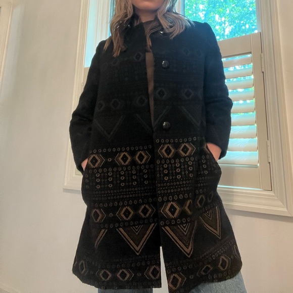 Vintage Max Mara Black Jacquard Wool Coat - Picture 3 of 16